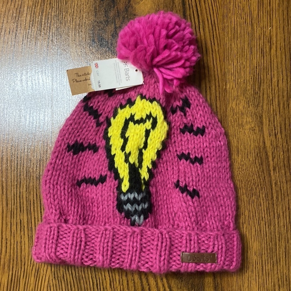 🌷 Barts 🌷 Pink Lightbulb Hand Knitted Bulb Beanie Size 53 - Picture 2 of 9